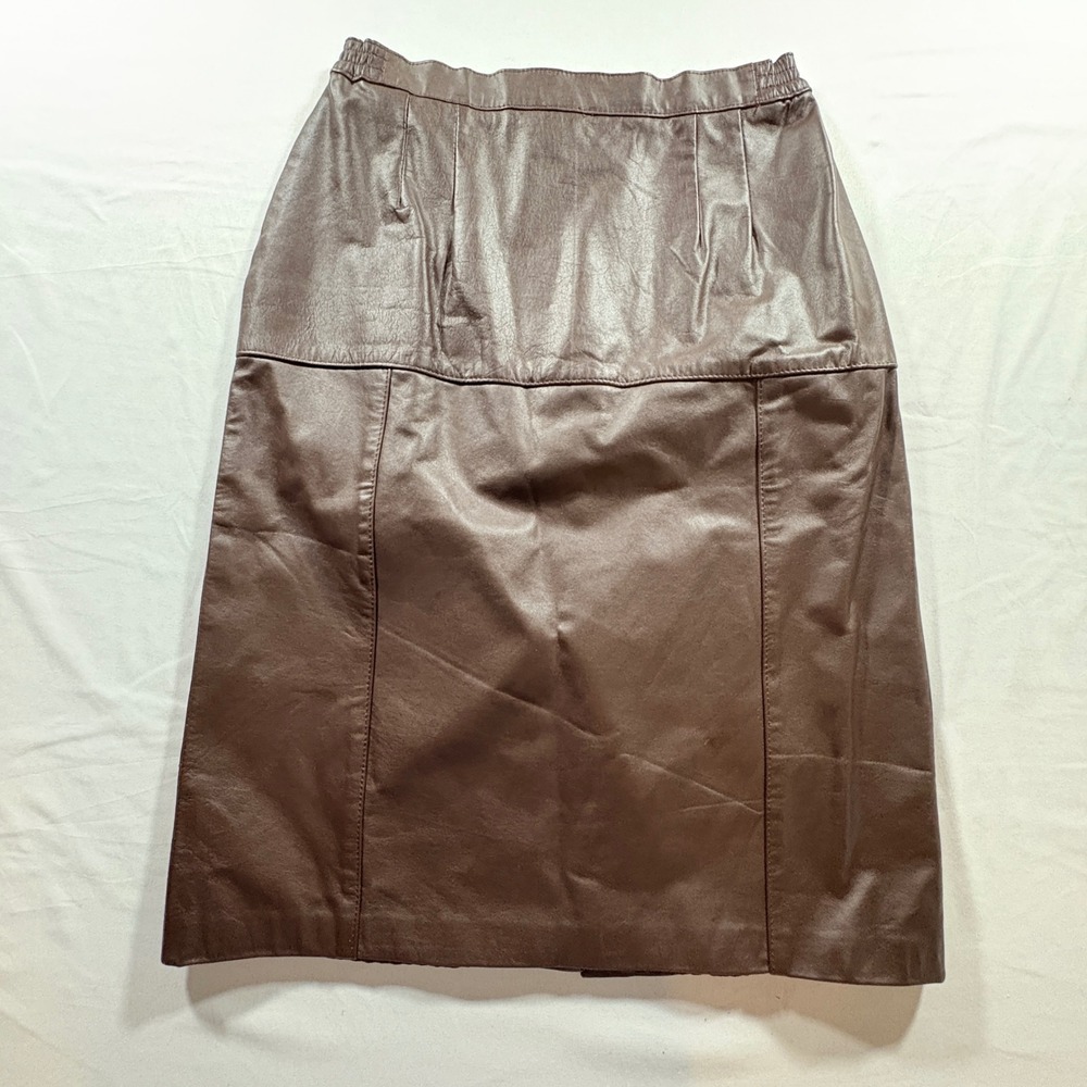 Fiori Leather Skirt Womens 14 Brown Vintage High Waisted Midi Pencil Straight